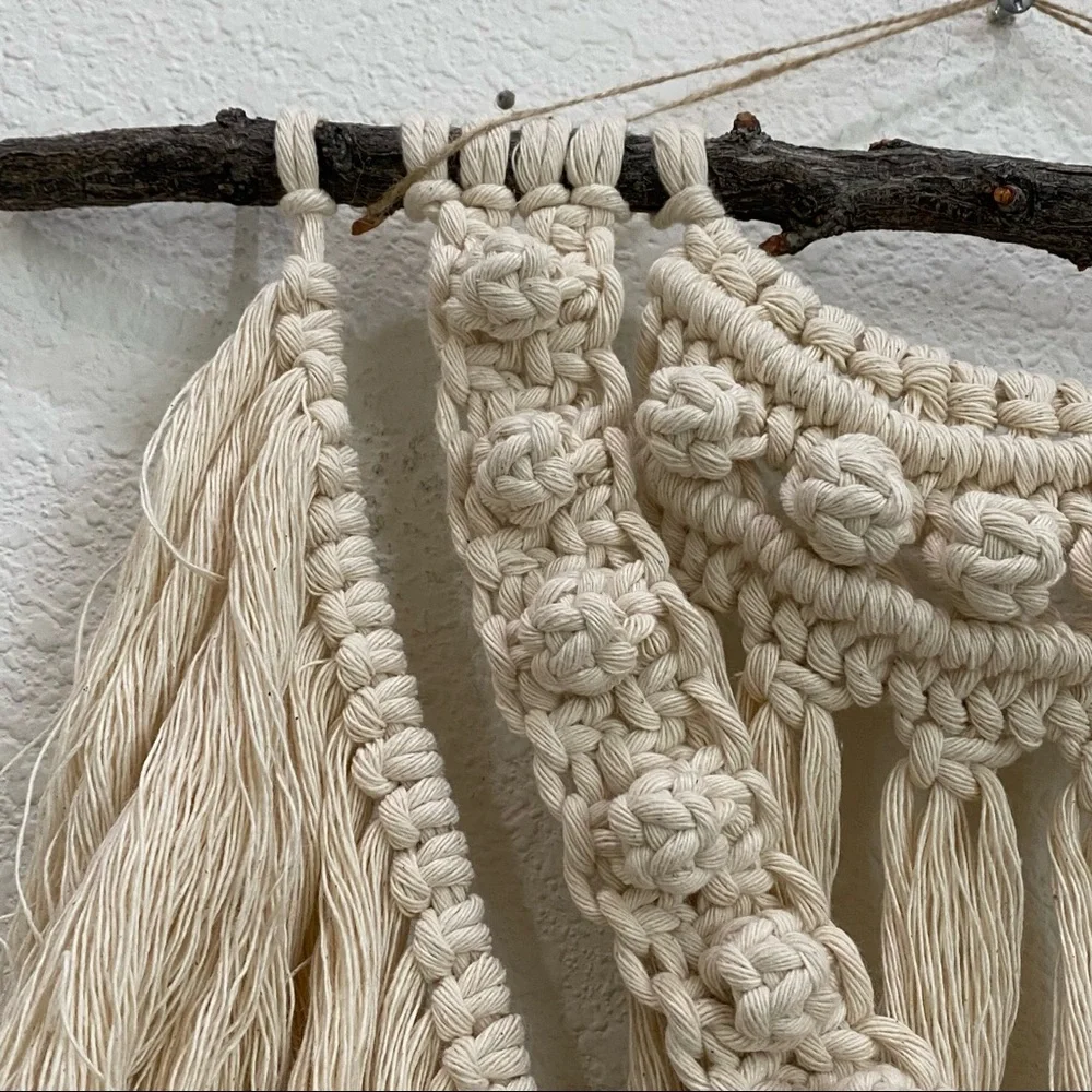 Cotton Macrame Woven Cord Tree Branch Stick Boho Hanging Wall Decor 19”X18”